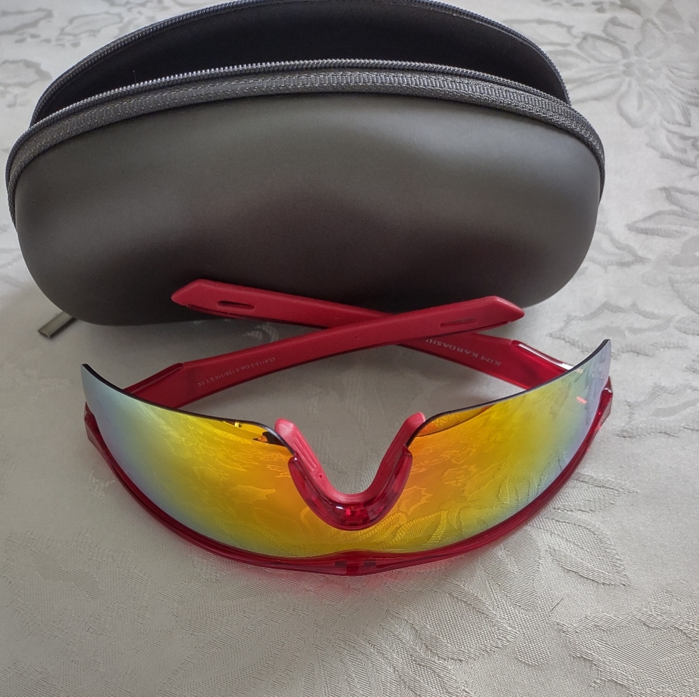 Red Mirrored Shield Sunglasses for Women - Sporty Wraparound